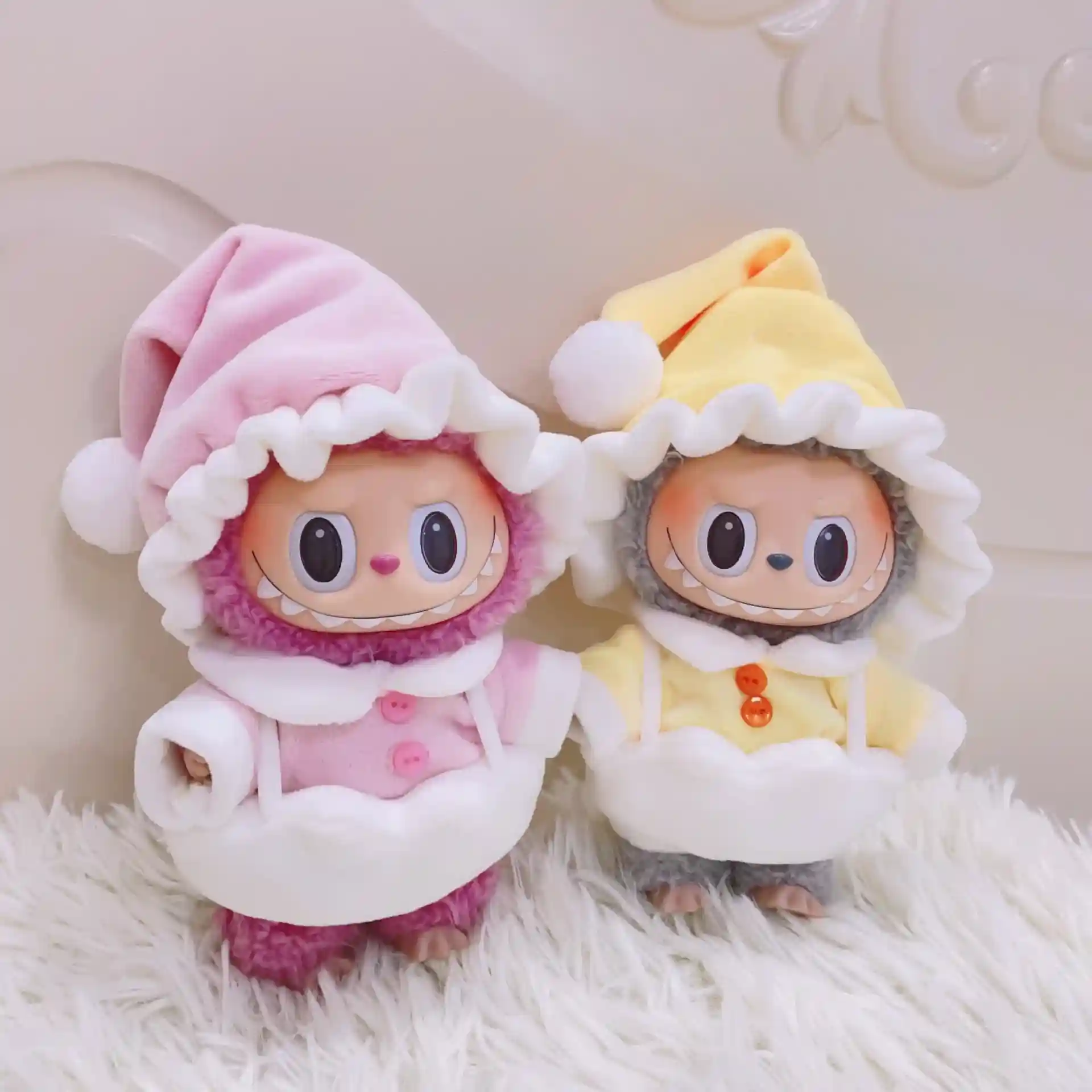 cute labubu doll pajamas outfit set with matching hat pink