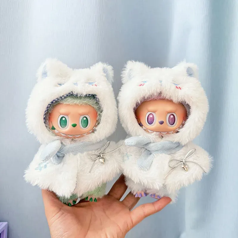 cute labubu doll winter clothes 2 piece hooded cape scarf set