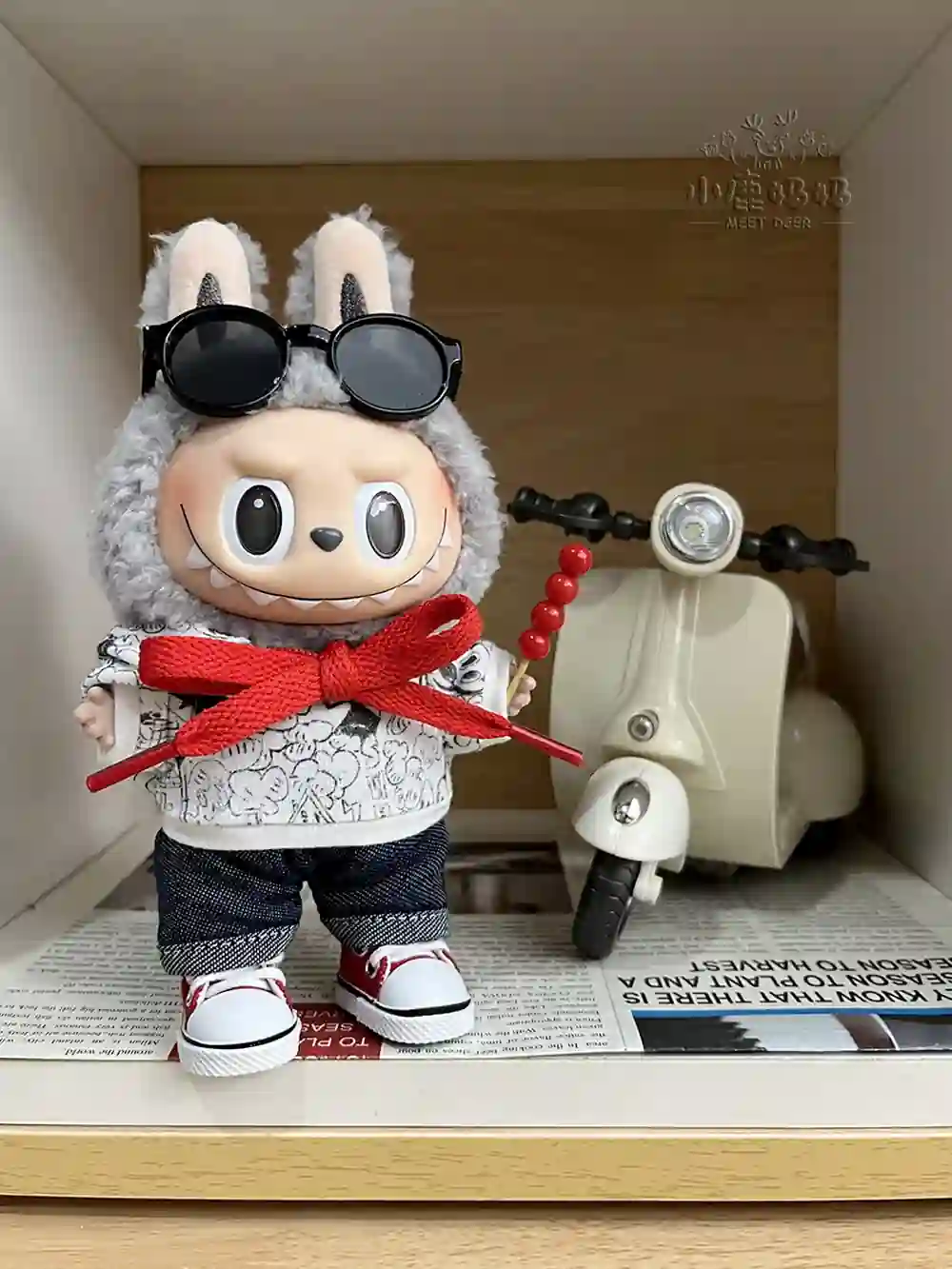 cute labubu doll winter outfit with bear to me label