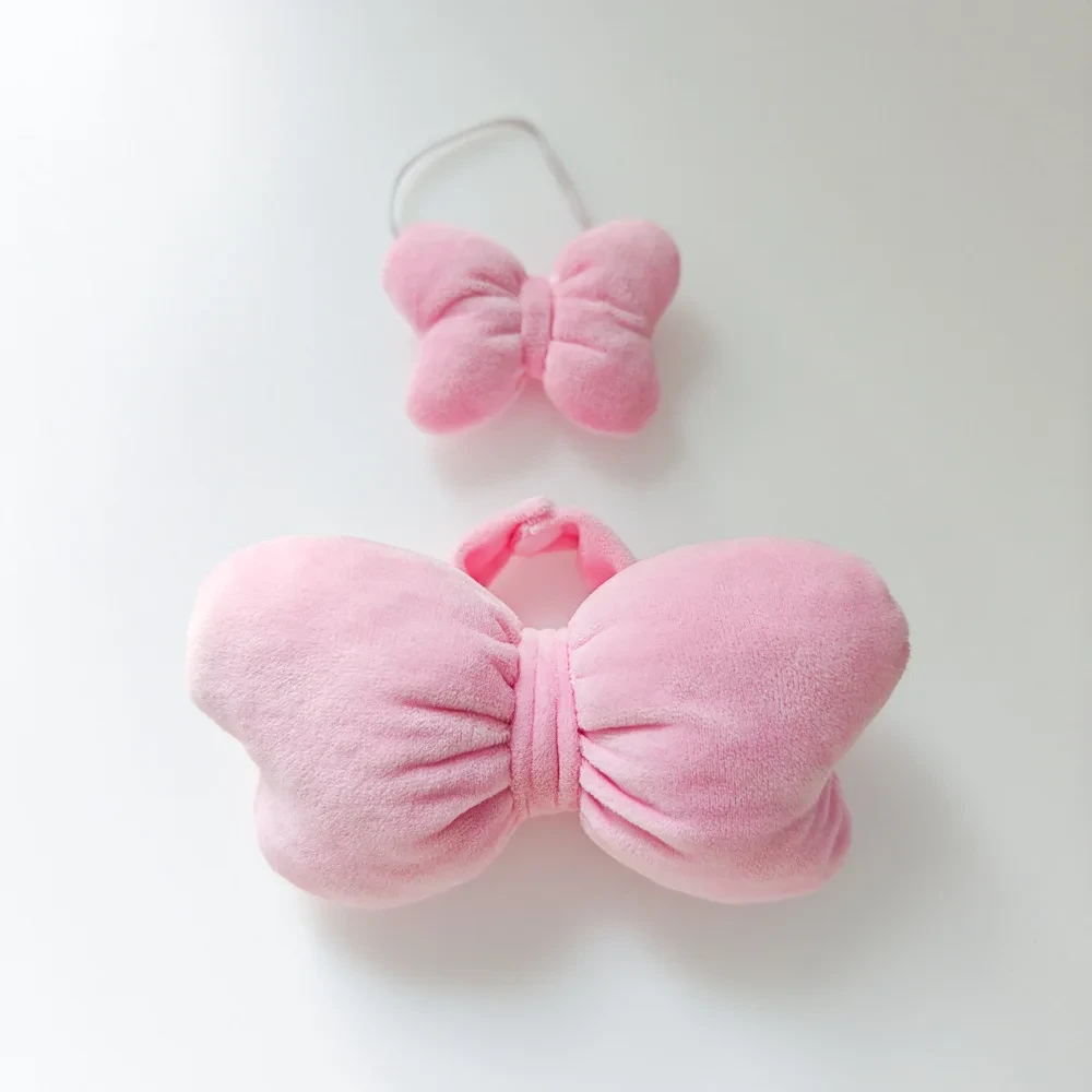 cute labubu macaron sitting pose pink bow outfit set