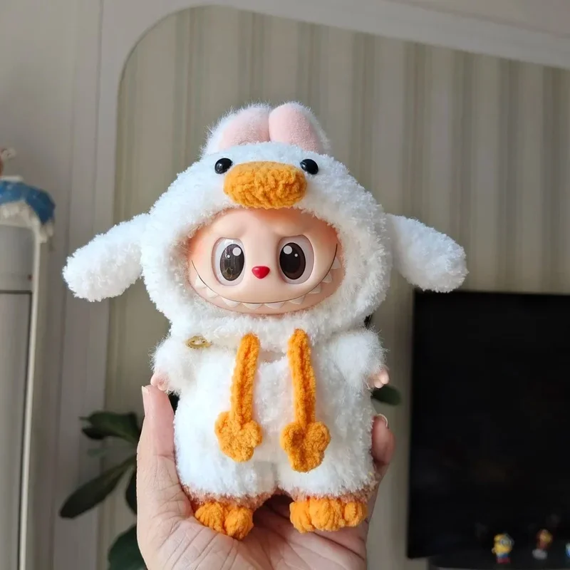 cute off white orange crochet duck outfit for Labubu