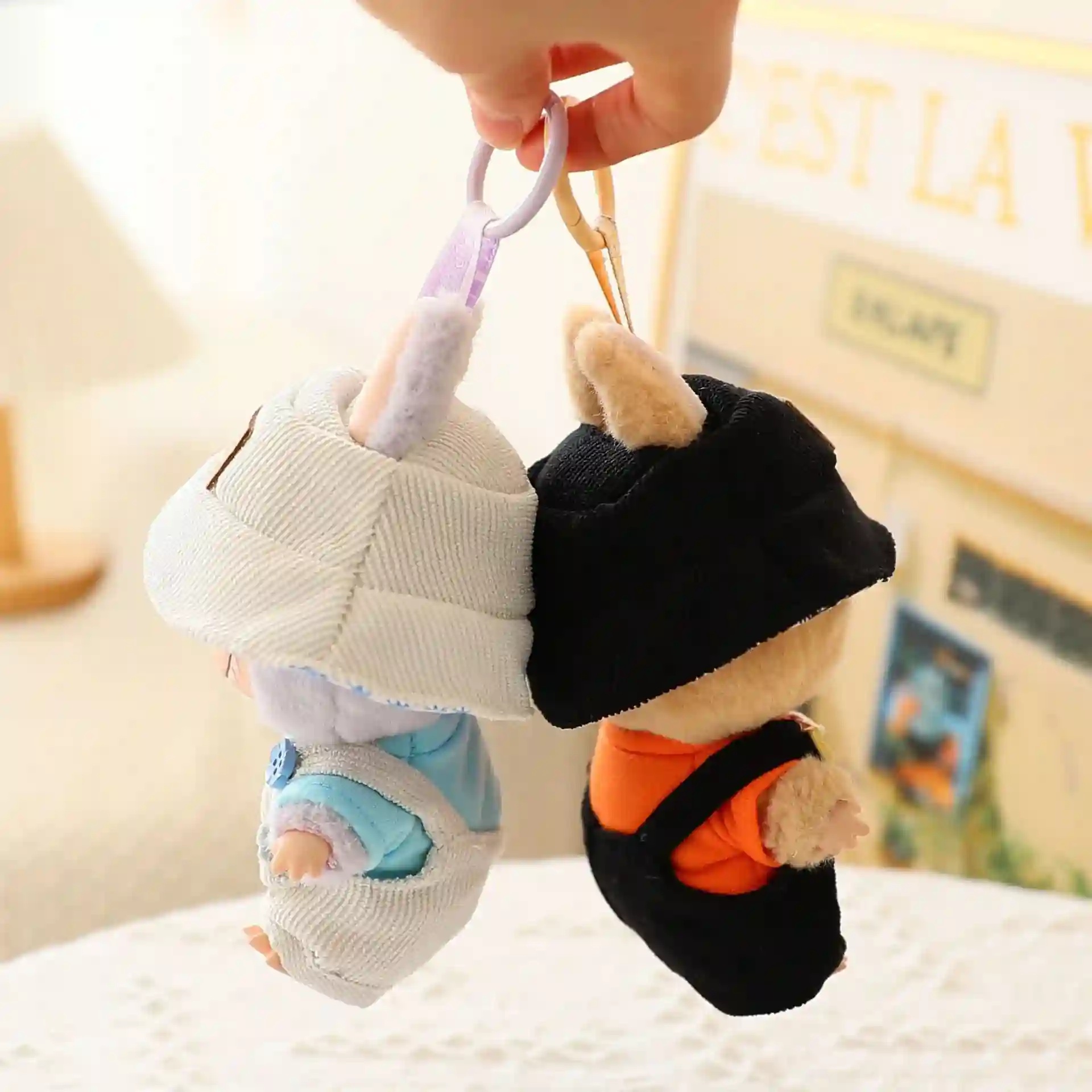 cute pastel labubu doll clothes set pink and light blue