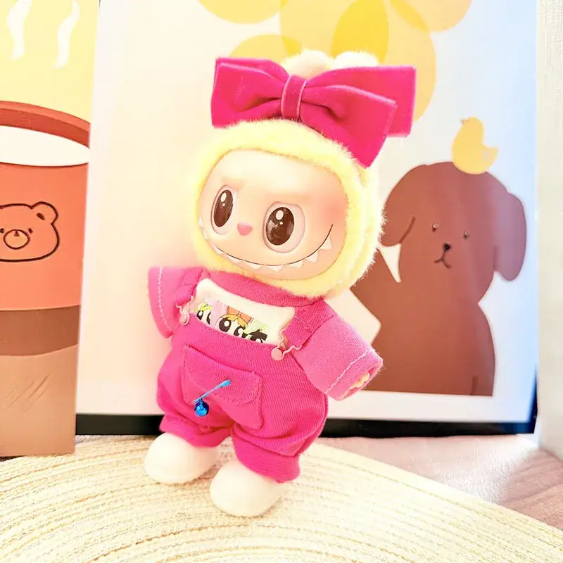 cute pink labubu doll outfit with safety pin charm