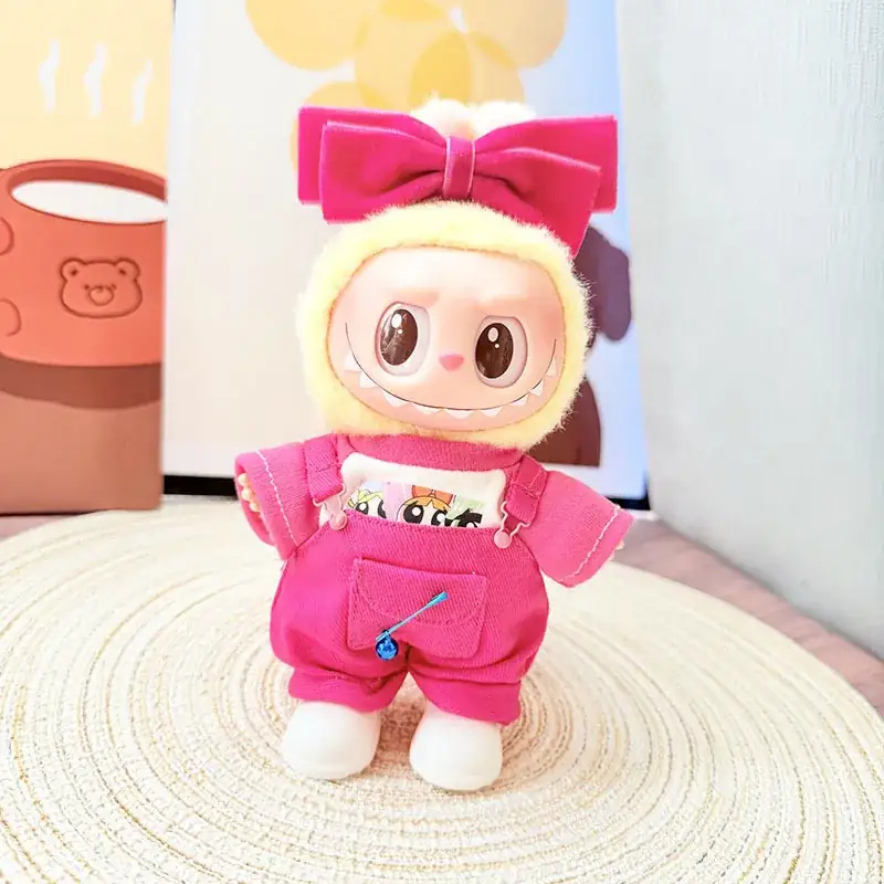 cute pink overall shorts and tshirt for 17cm labubu