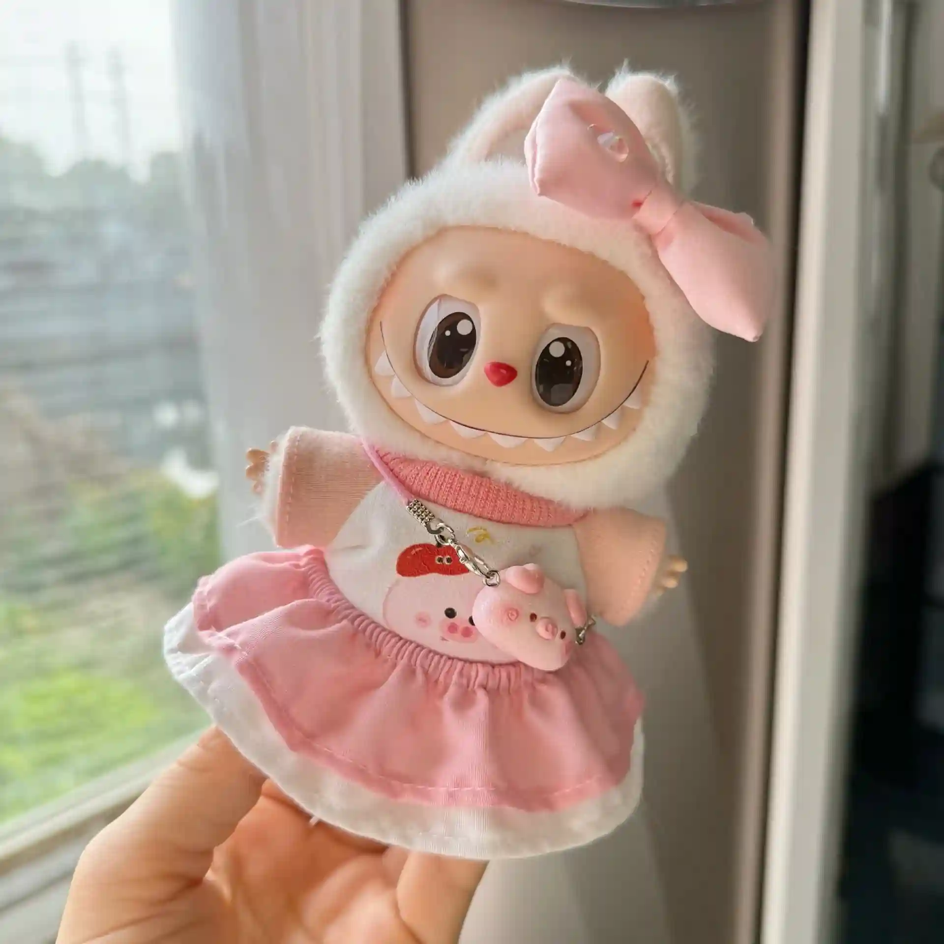 cute pink pig theme outfit for 17cm labubu doll gift