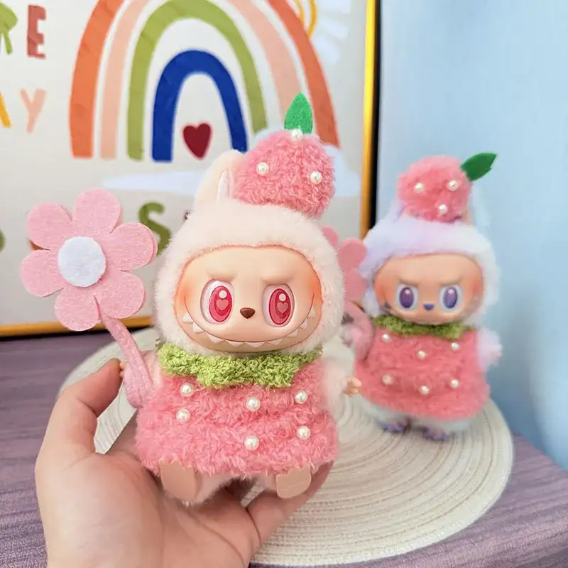 cute strawberry outfit for labubu doll 15 17cm plush doll clothes