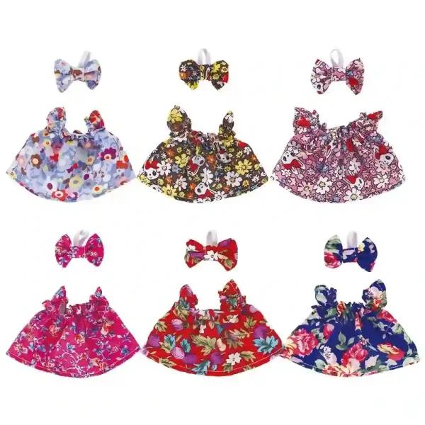 dark brown floral dress and headband labubu doll outfit