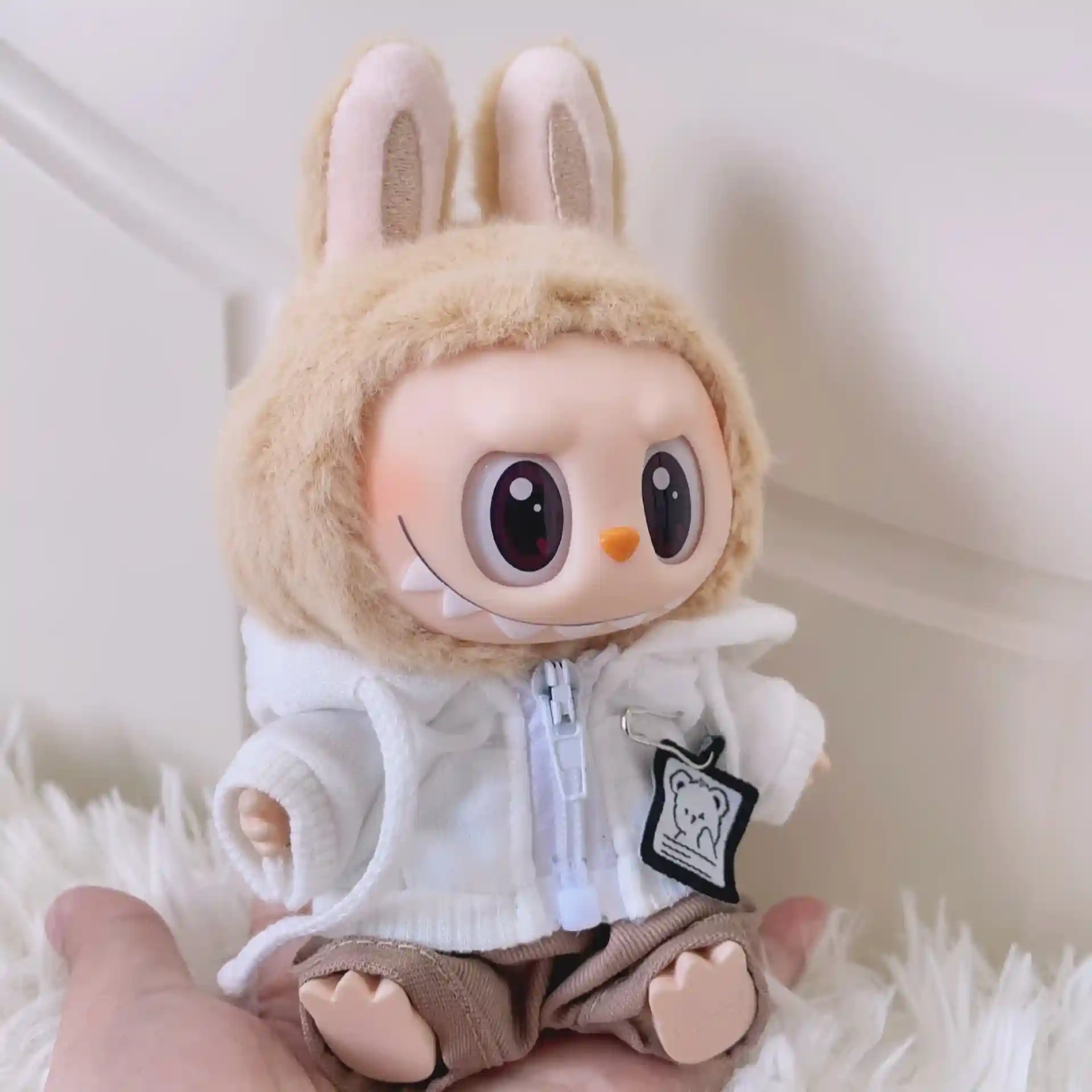 delicate stitching 17cm labubu doll bear hoodie outfit set