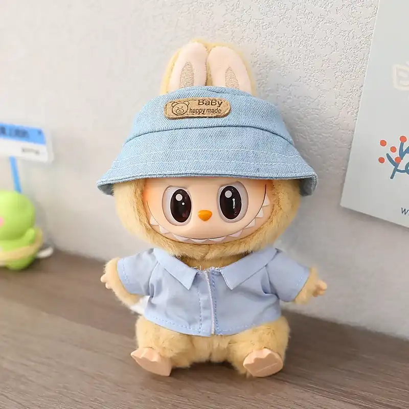 denim blue bunny hat outfit for 17cm Labubu doll