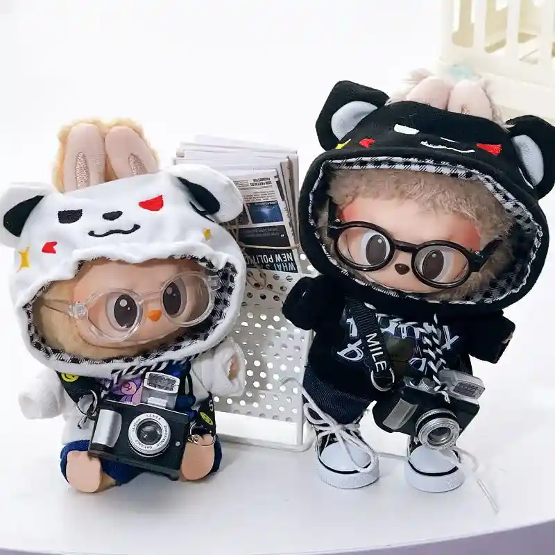 denim like shorts 17cm labubu doll bear hoodie outfit set