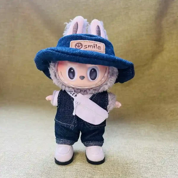 designer denim clothing for 17cm Labubu plush doll boy