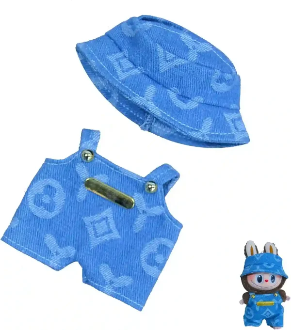 designer denim clothing set for 17cm Labubu collectible doll