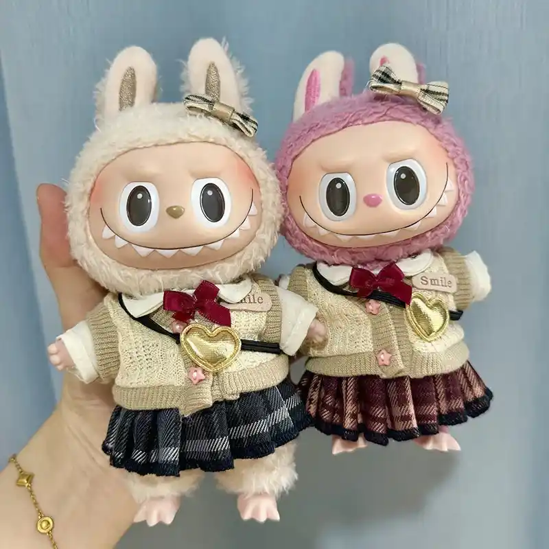 detailed 17cm Labubu school uniform with gold pendant