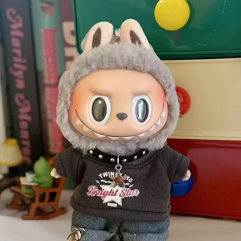 distressed denim jeans labubu doll outfit set accessories