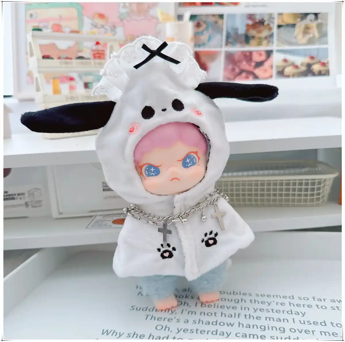 doberman labubu doll hooded cloak 15 17cm plush cotton accessory