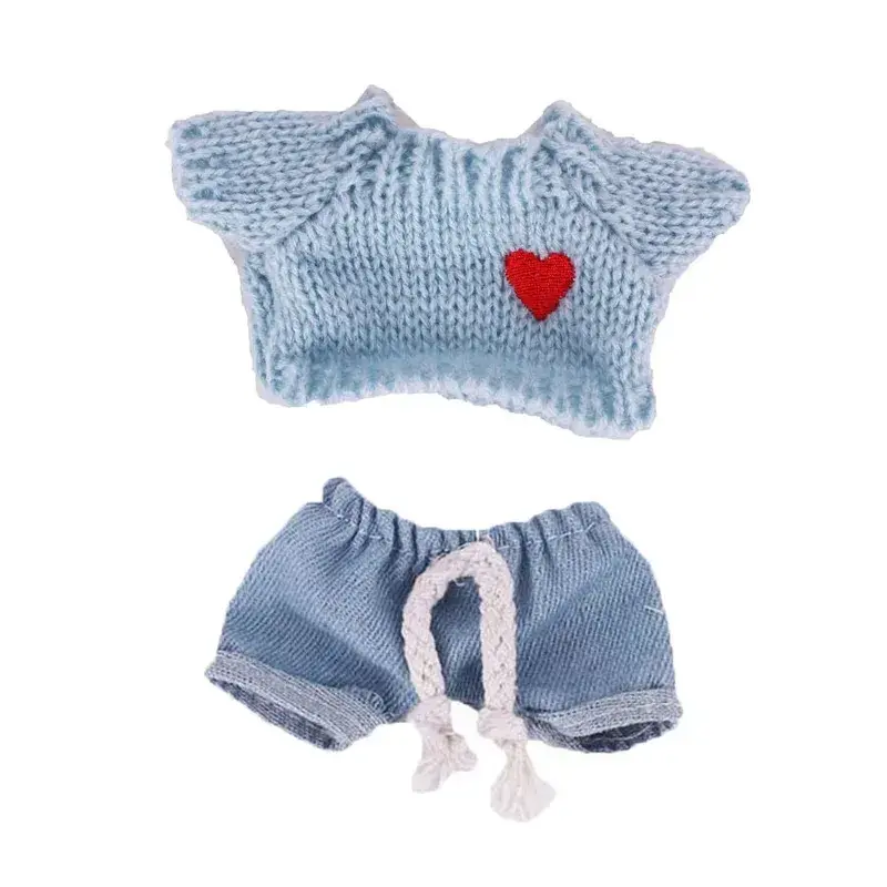 drawstring denim shorts knit sweater outfit for labubu doll