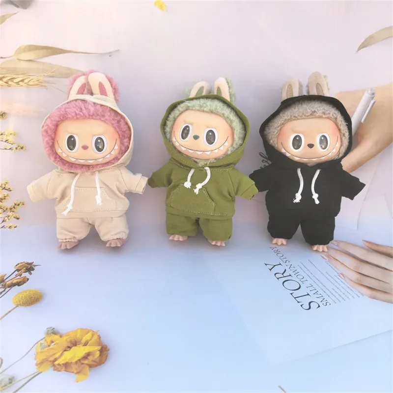 durable 17cm labubu doll clothes bear hoodie outfit set