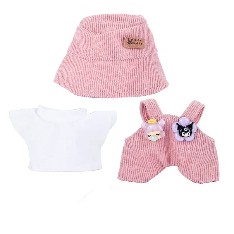 durable 17cm labubu doll outfit set corduroy overalls and hat