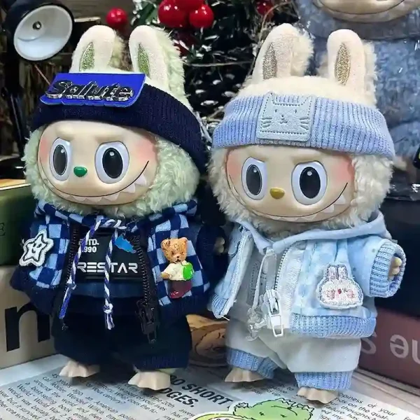 durable and comfortable 17cm Labubu plaid hoodie outfit set