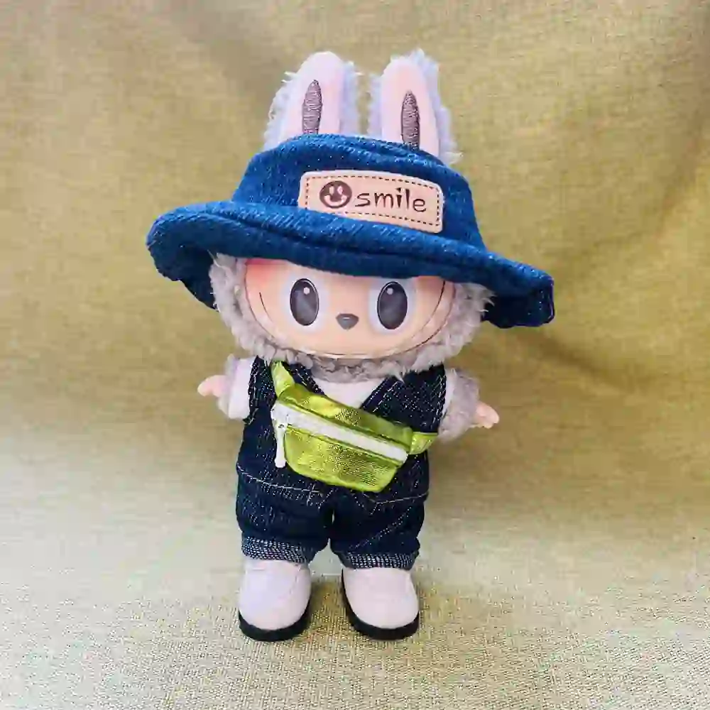 durable denim outfit for 17cm Labubu doll with accessories