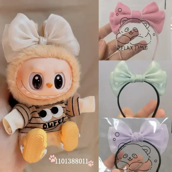durable plastic bow headbands for 17cm Labubu doll playtime