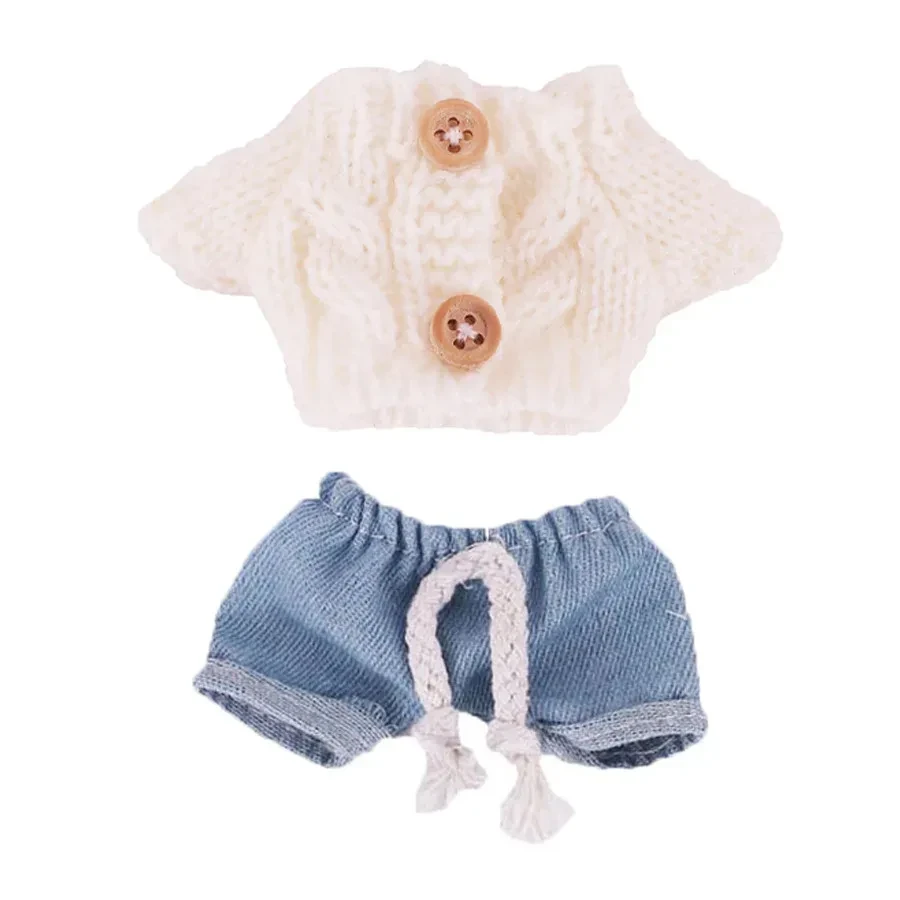easy to wear labubu doll knit sweater denim shorts outfit