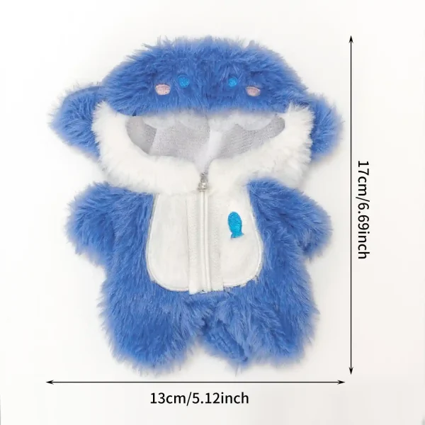 easy to wear zippered Labubu shark onesie for 17cm doll
