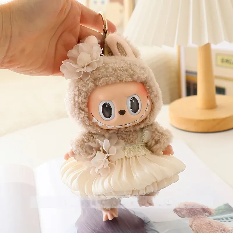elegant bunny dress for labubu doll with hair accessories