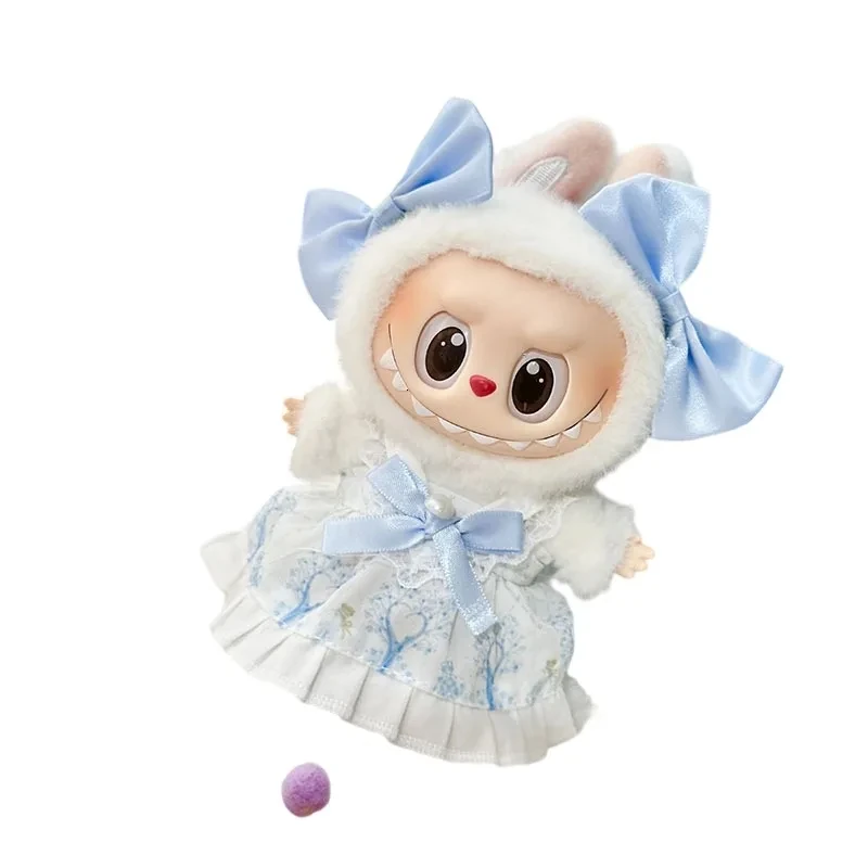 elegant light blue floral dress for 17cm Labubu plush doll