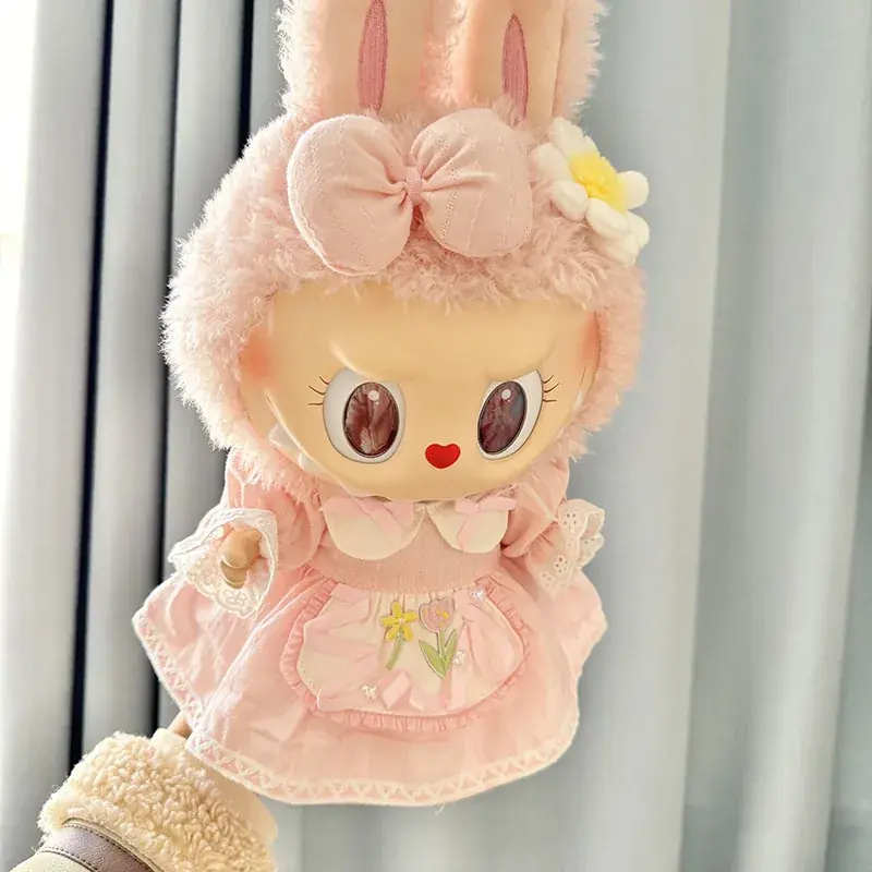 embroidered floral apron dress for 38cm Labubu