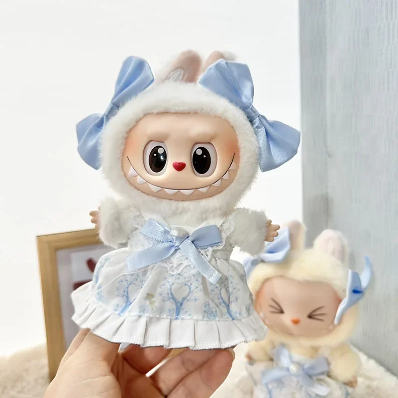 exquisite 17cm Labubu doll blue dress for miniature fashion lovers