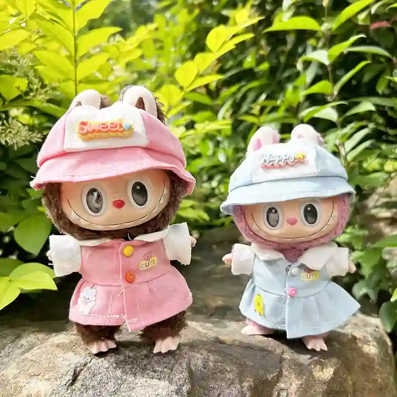 fluffy bunny costume for 17cm Labubu doll summer set