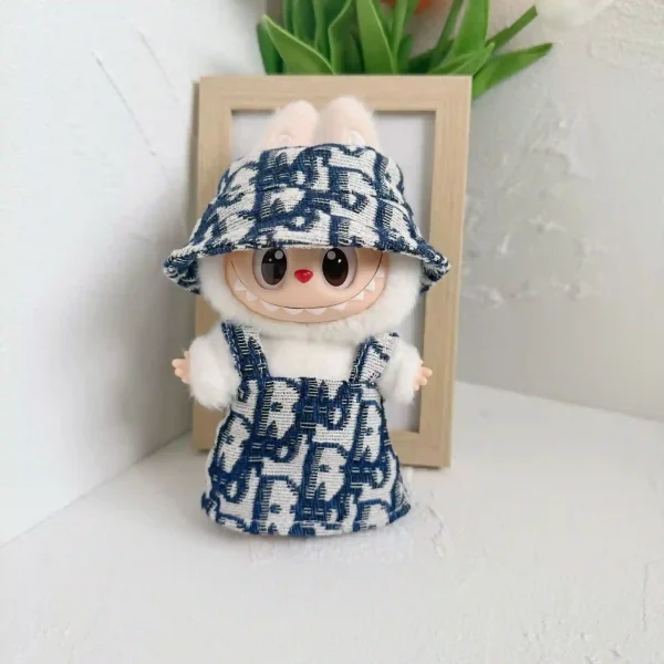 fluffy white top and patterned dress Labubu outfit