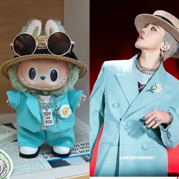 g dragon inspired labubu teal suit outfit and hat set