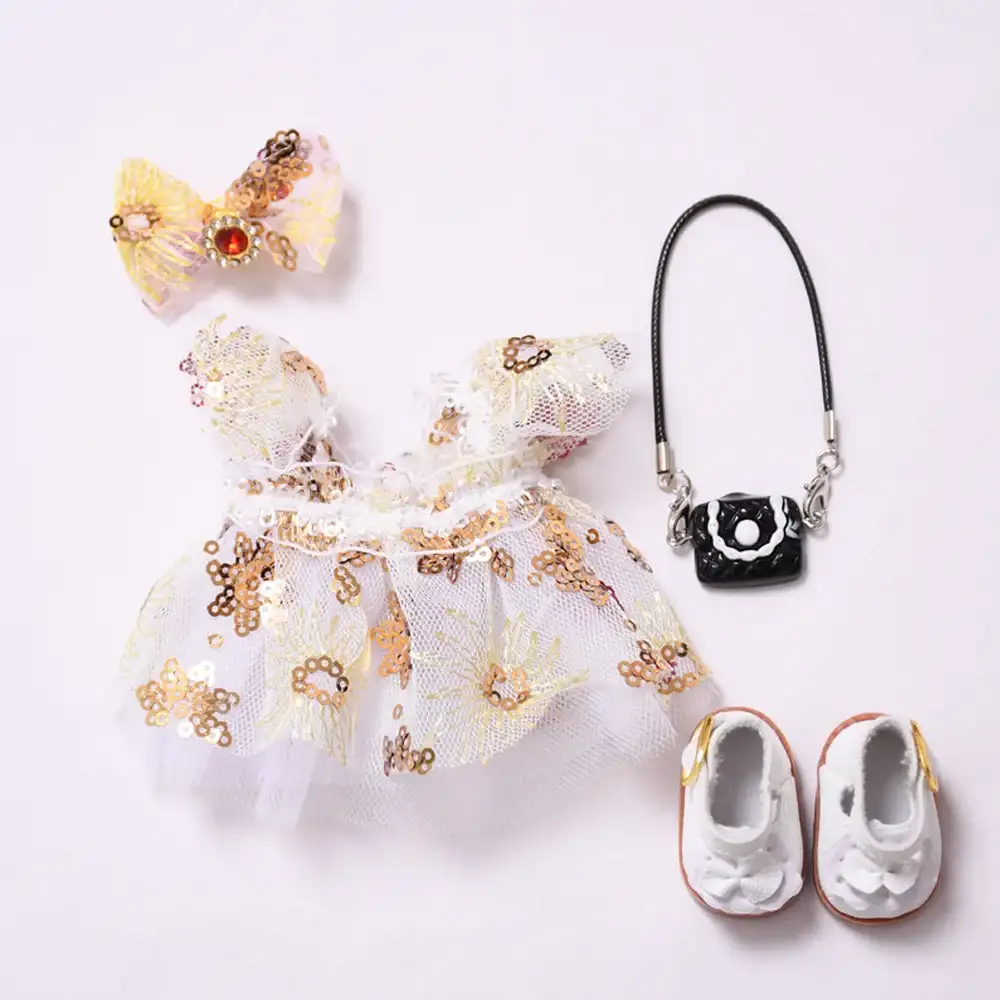 gold sequin labubu dress with headband and purse