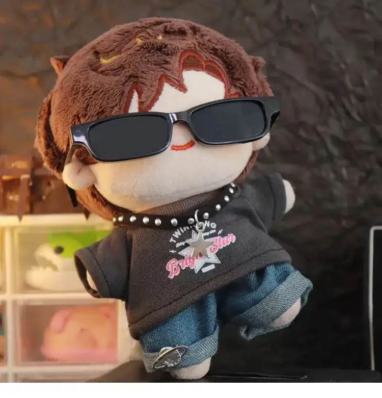 gray tshirt jeans necklace outfit for labubu doll 3 piece