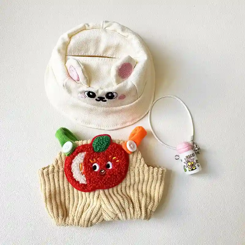 green corduroy overalls and hat for 17cm Labubu doll outfit