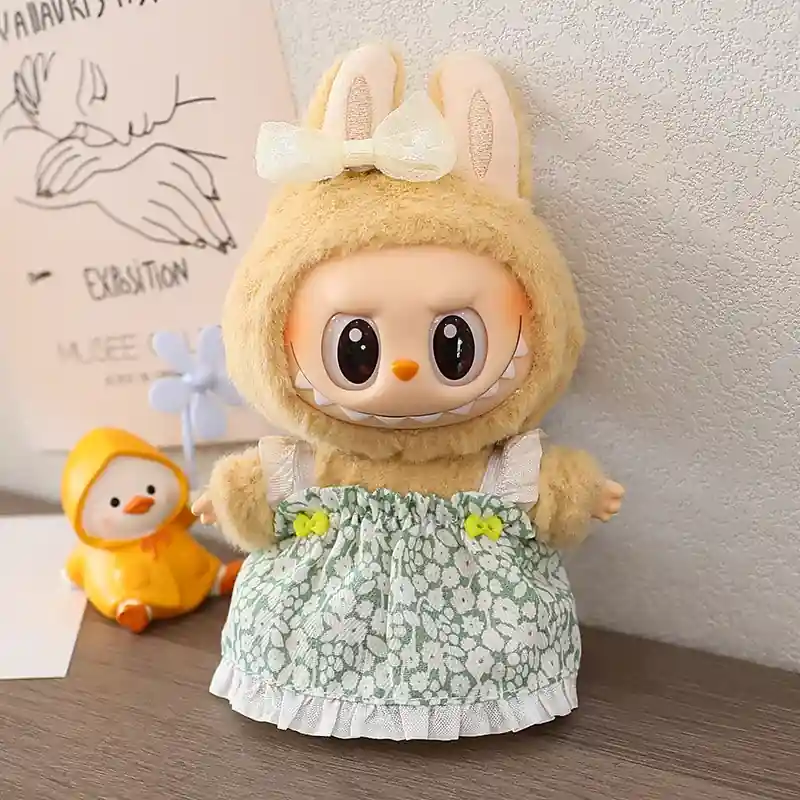 green yellow pastel bunny costume for 15 17cm labubu
