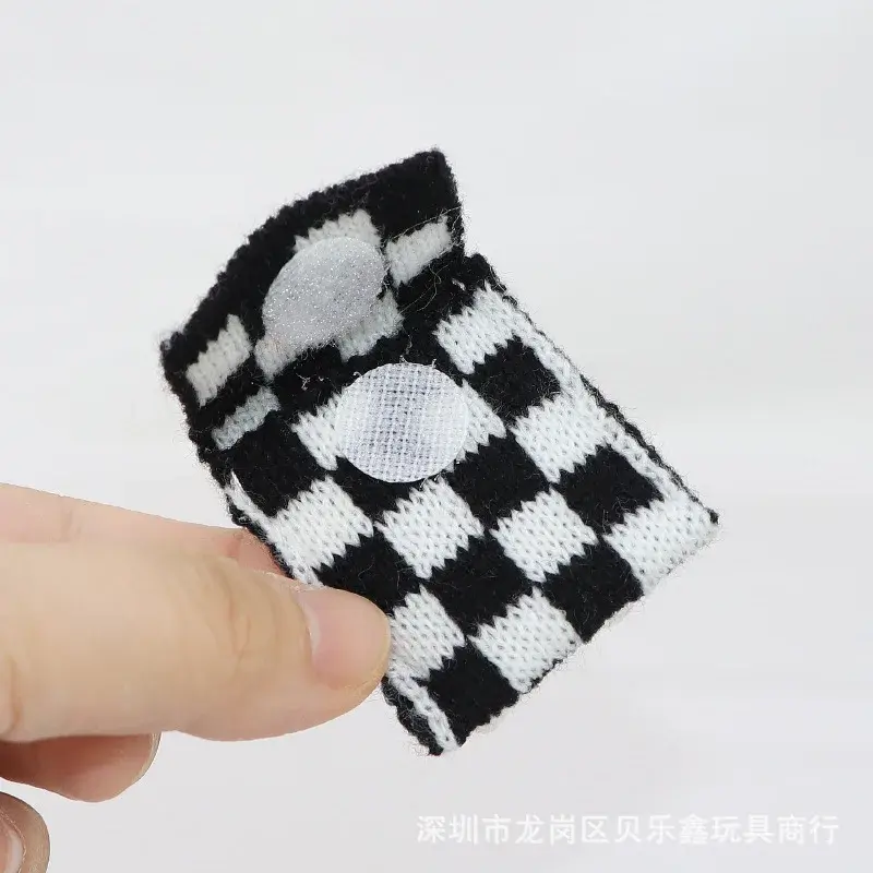 grey bunny onesie with checkered backpack for 17cm Labubu doll
