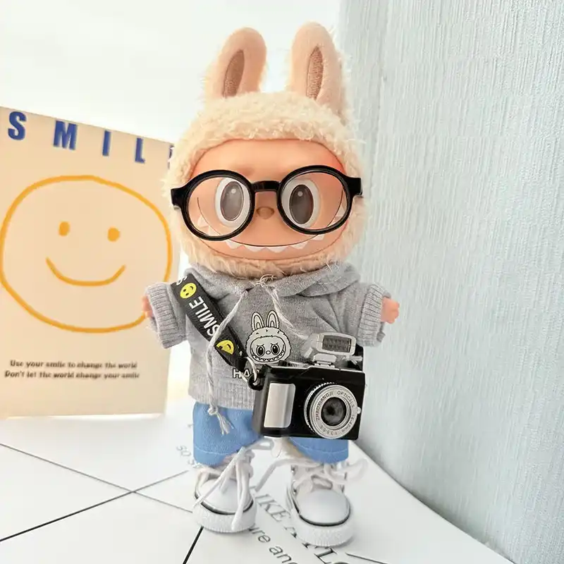 grey hoodie and denim pants for labubu doll
