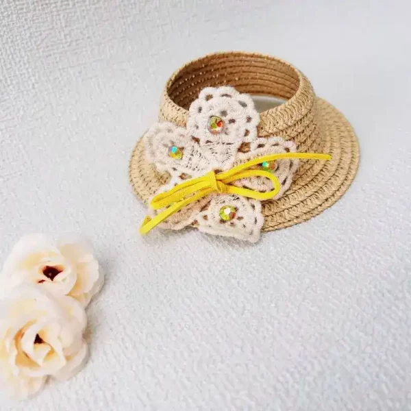 handcrafted labubu straw hat with ribbon
