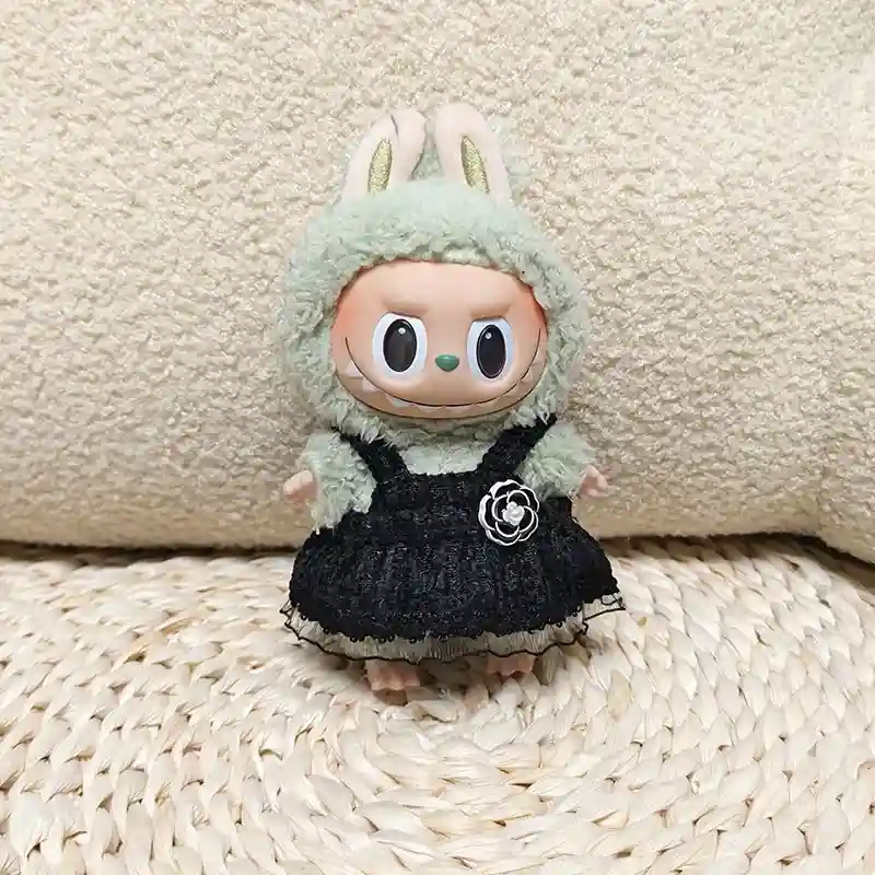 handmade 17cm Labubu doll clothes with bow headband