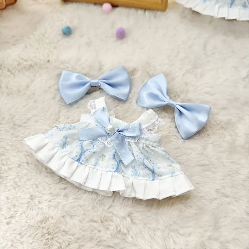 handmade blue floral dress for 17cm Labubu doll charming outfit