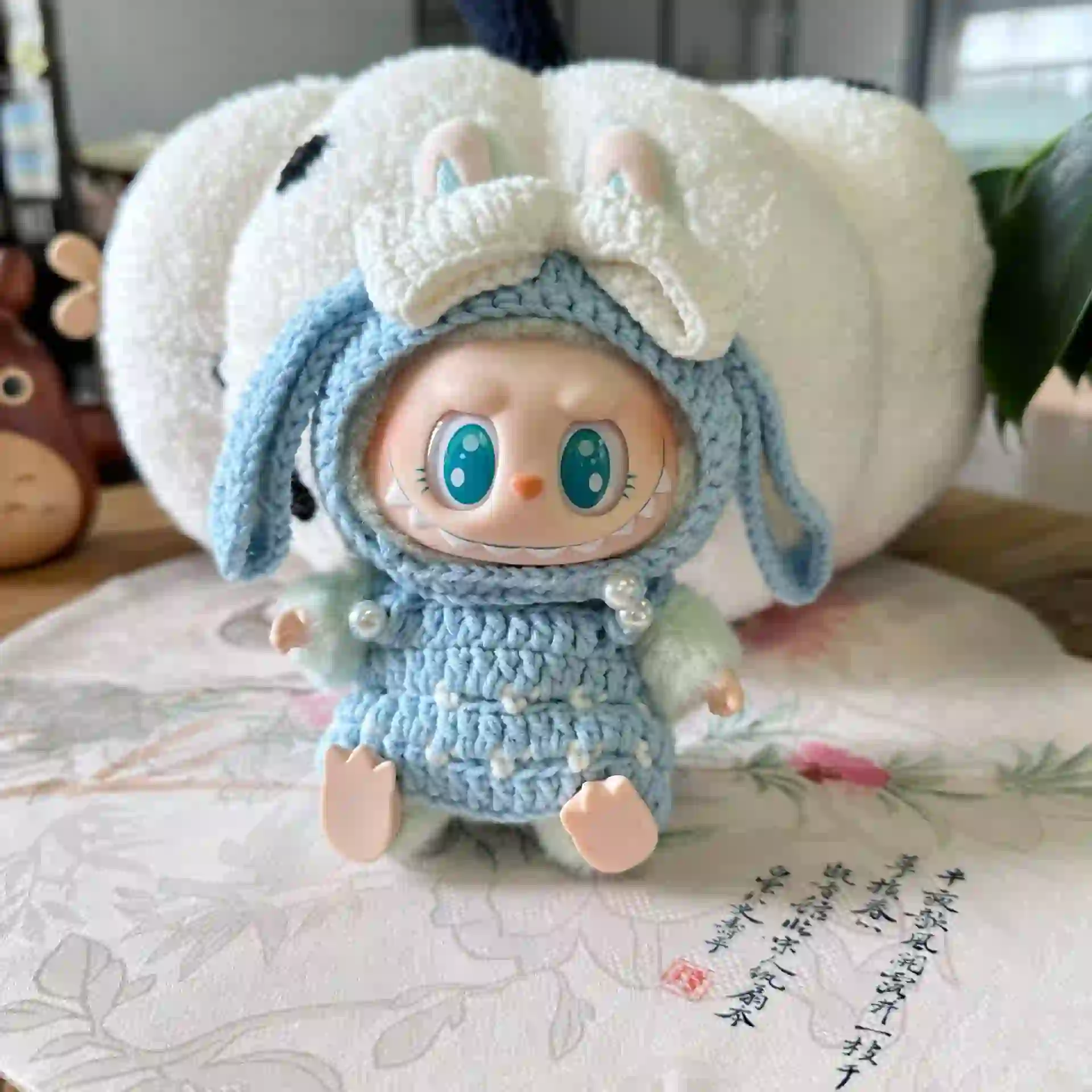 handmade crochet bunny outfit for 17cm labubu doll
