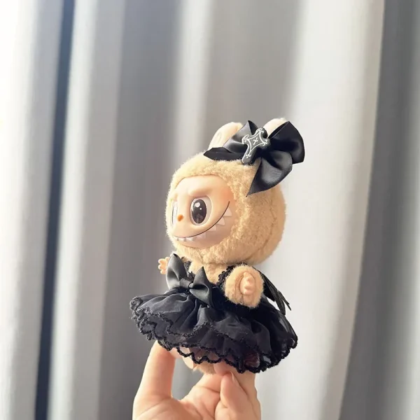 handmade labubu doll outfit black lace tutu and bow
