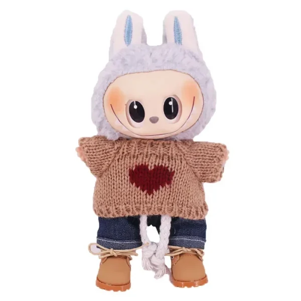 handmade labubu doll outfit knit sweater denim shorts set