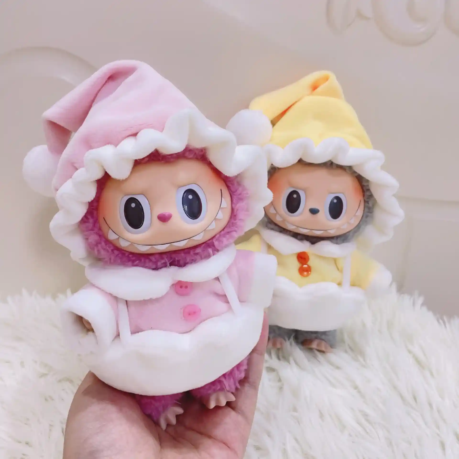 handmade labubu doll pajamas set pink yellow for collectors