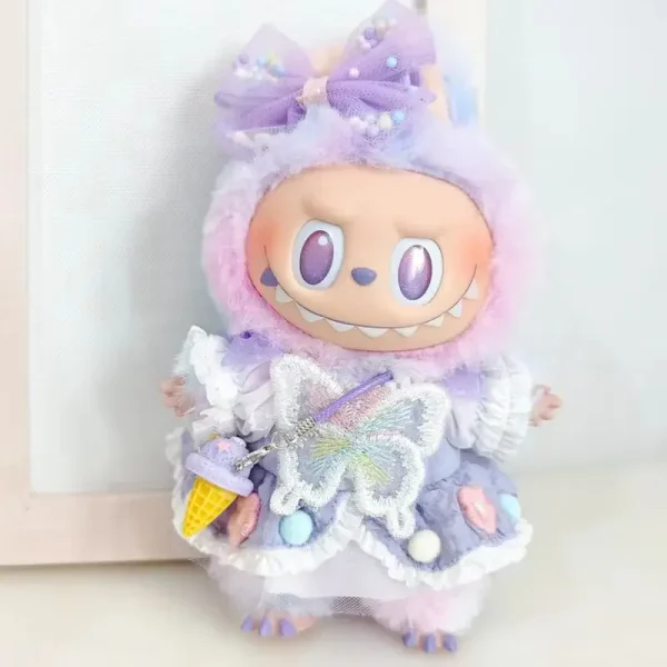 handmade lavender butterfly dress for 17cm labubu vinyl doll
