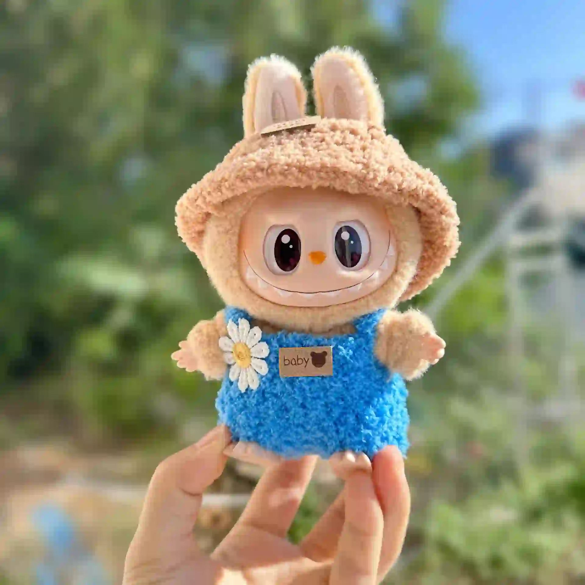 handmade style labubu bunny outfit with happy baby tag