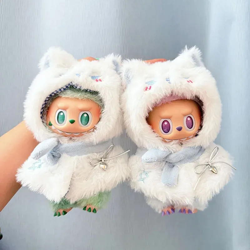 handmade style labubu doll winter outfit set hooded cape and scarf